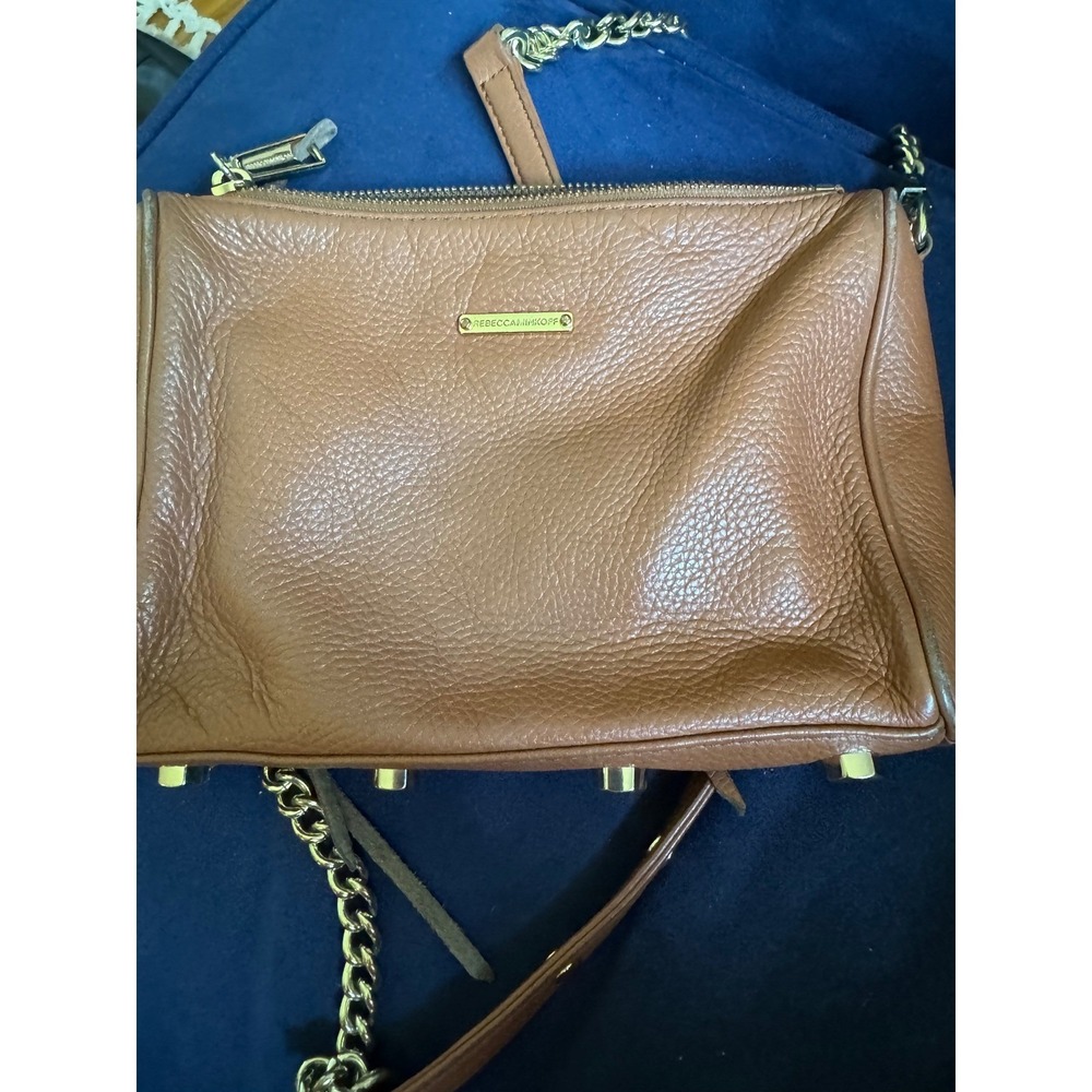 Rebecca Minkoff Mini 5-Zip Tan Pebbled Leather Crossbody Bag Gold Hardware